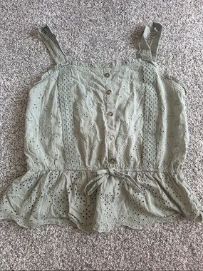 mine Sage Green Eyelet Button-Front Tank Top